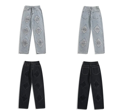 Pantalones Vaqueros Anchos Rotos de Moda Urbana para Hombre, Estilo Americano Casual Retro, Pierna Recta, Denim, Hip Hop, Desgastados, Y2K