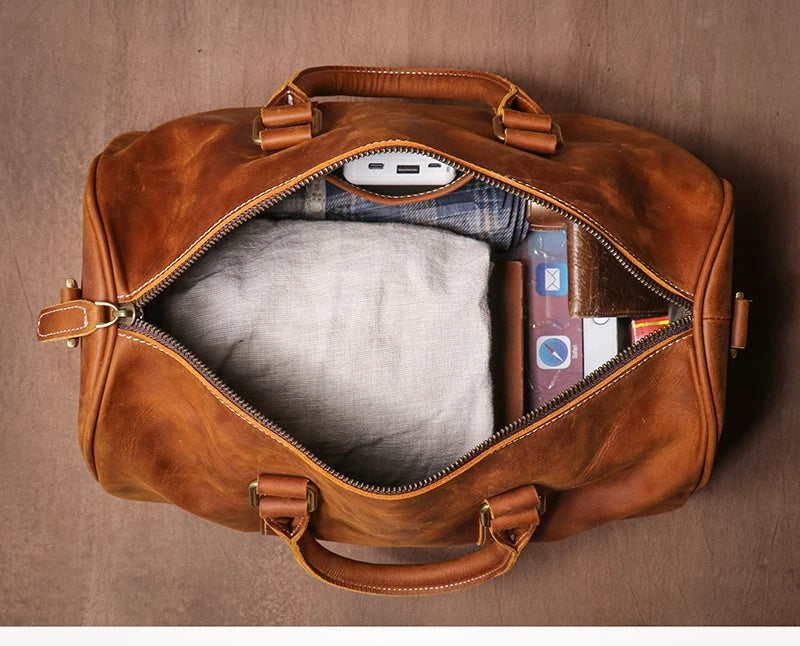 GURO-bolsos de viaje Retro de cuero de vaca para hombre y mujer, bolso de mano de cuero genuino, bolsa de Fitness de fin de semana de lujo, equipaje de viaje corto