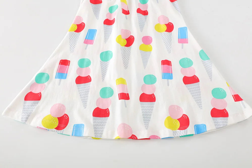 VIKITA-camisola con tirantes para niña, vestido sin mangas con estampado de helado, manga acampanada, ropa de verano