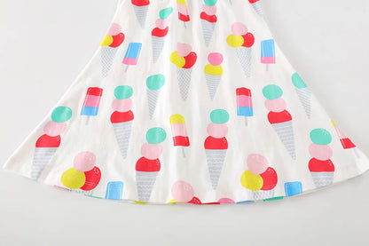 VIKITA-camisola con tirantes para niña, vestido sin mangas con estampado de helado, manga acampanada, ropa de verano