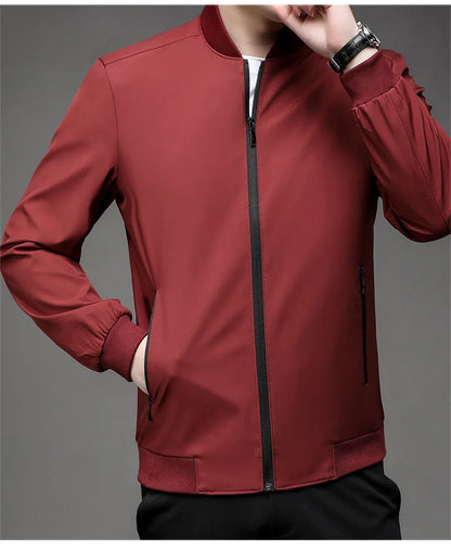 Chaquetas de alta calidad para hombre, chaqueta informal inteligente con cuello de béisbol, abrigo ajustado, prendas de vestir exteriores de Color sólido, primavera y otoño