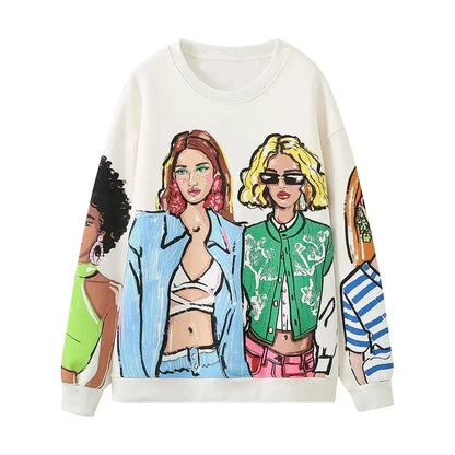 Sudaderas para mujer, novedad de 2023, sudaderas informales con estampado de felpa de algodón a la moda para niñas, sudaderas con cuello redondo para mujer, jerséis elegantes, Tops