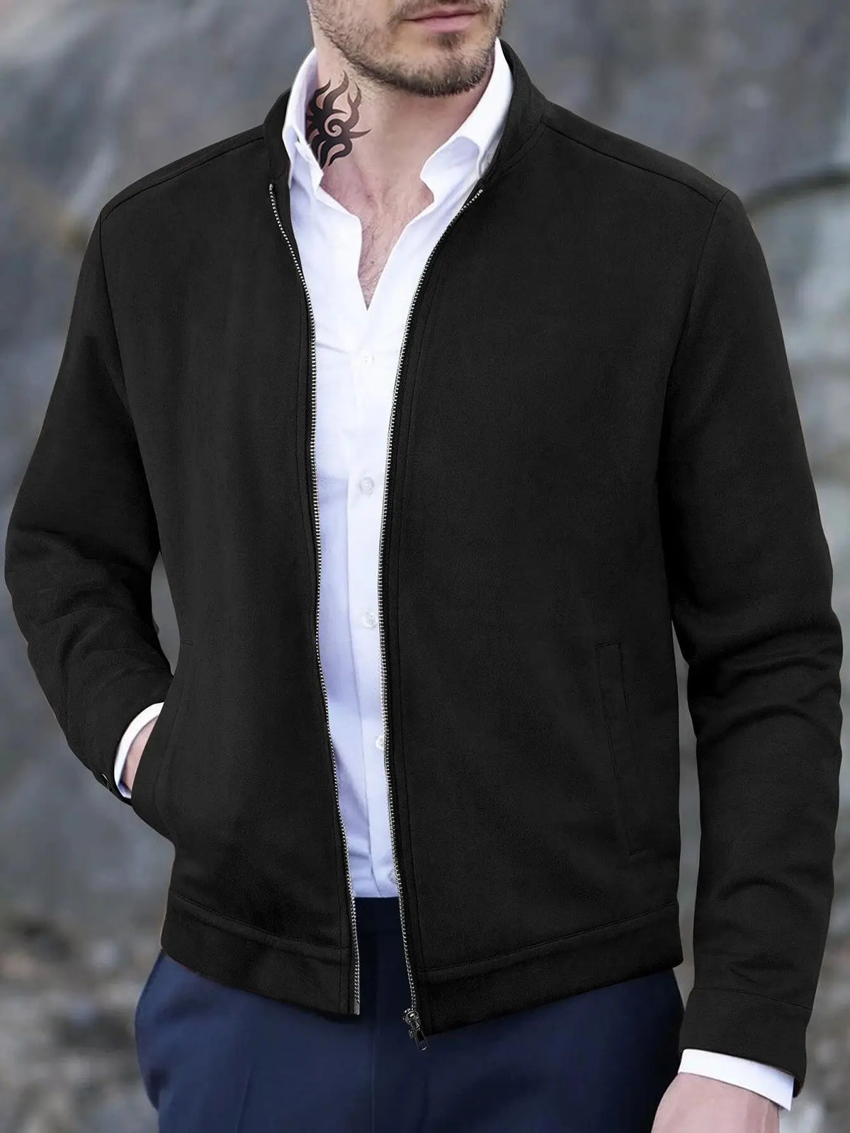 Autumn Winter Slim Fit Stand Collar Jackets Men Business Casual Zipper Solid Outwear Male Fashion Office Jacket Coat Cardigan