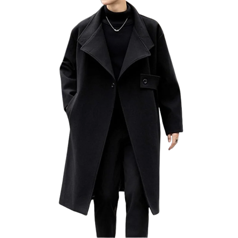 Autumn Winter Fashion Woolen Coats Men Long Trench Outwear Korean Style Youthful Vitality Casual Woolen Coat Loose Windbreaker