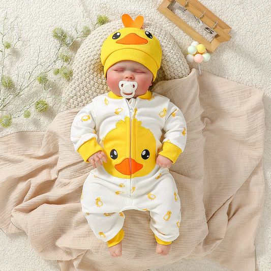 Bebé niños/niñas lindo mono de manga larga con cremallera sombrero de pato 2 piezas para Otoño/Invierno 1-2Y ropa Casual de uso diario