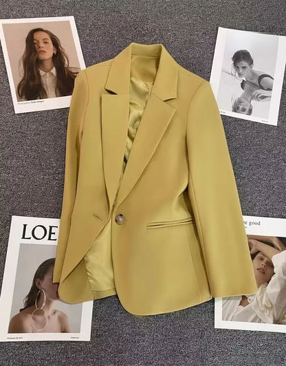 Green Suit Jacket Women's Fashionable Versatile Spring Autumn Polyester Commute Style Regular Thickness Online Exclusive