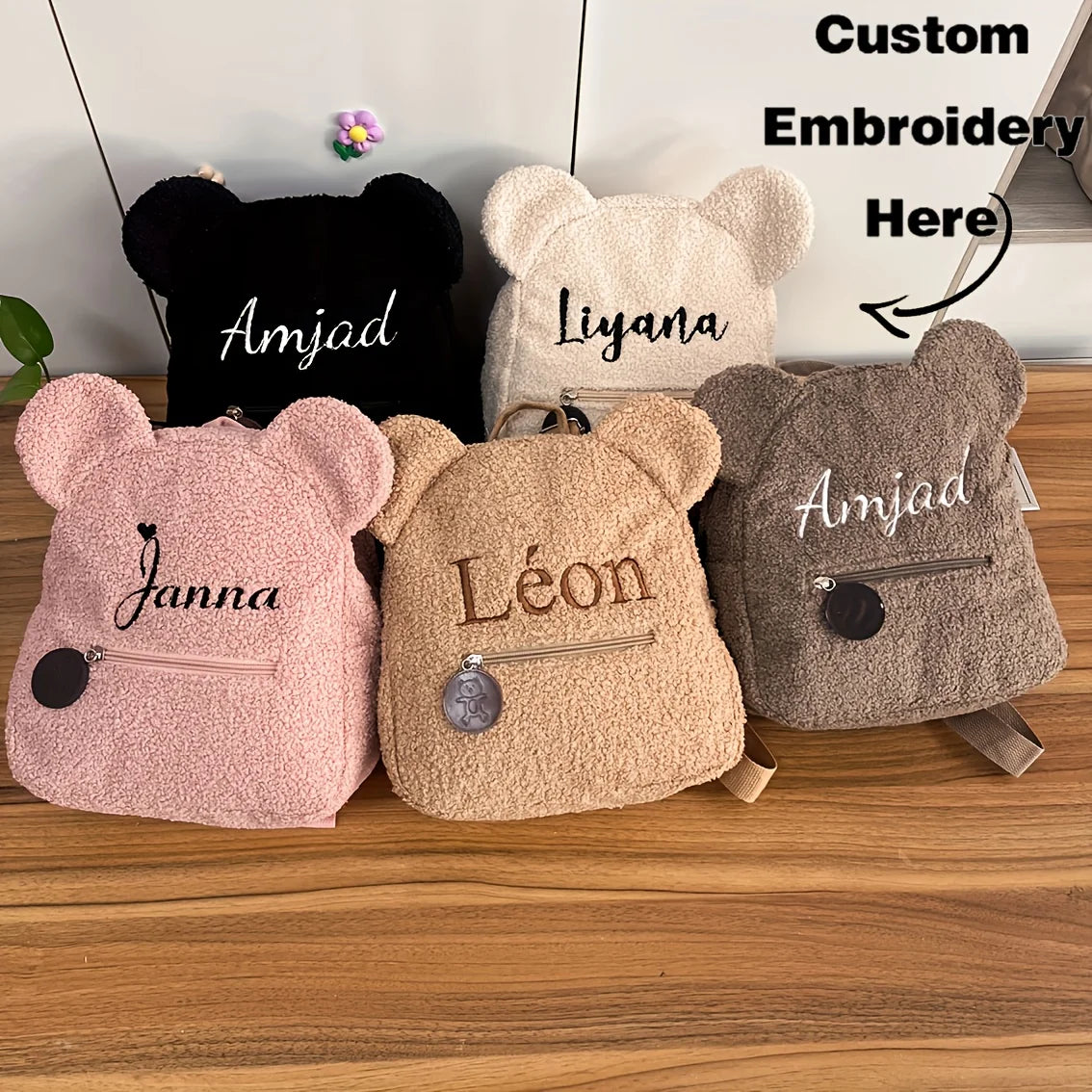 Mochila Mini con Orejas de Oso, Personalizable con Nombre Bordado, de Pana y Felpa, para Niñas, Mujeres, Niños Pequeños, Regalo para Guardería