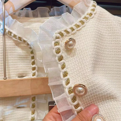 Conjunto de dos piezas de moda para niña, chaqueta de encaje, Falda corta, colección de primavera y otoño, novedad de 2024