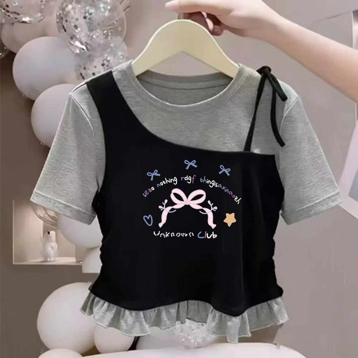 Camiseta de Manga Corta para Niñas, Algodón Puro, Dobladillo con Volantes, Estilo Corto, Verano, Casual, Ropa Infantil, Trans...