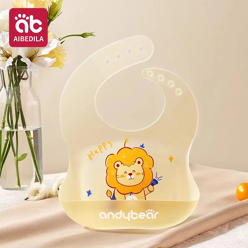 Babero de Silicona AIBEDILA, Impermeable, Ajustable, de Grado Alimenticio, con Diseño de Dibujos Animados, Paño de Regurgitación para Bebés, Niños y Niñas