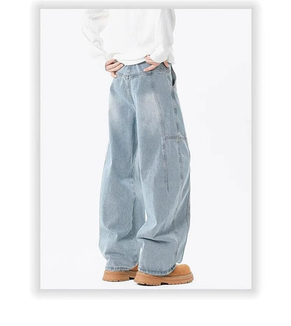 Otoño de los hombres de moda Hip Hop empalmado pantalones vaqueros holgados diseño plisado Casual pantalones vaqueros de pierna recta Y2K Vintage Streetwear jean