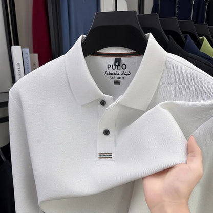 Polo de manga larga de otoño 2025 para hombre, 100% algodón transpirable, estilo informal de negocios con cuello de algodón clásico