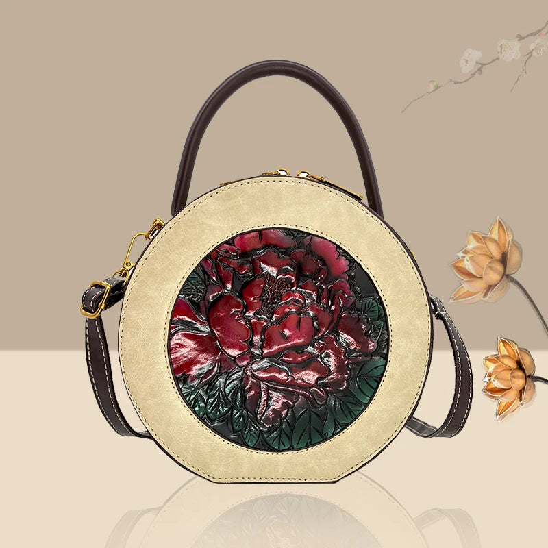 Bolso de diseñador de lujo para mujer, bolso de hombro de estilo chino Retro con relieve 3D de flores, bolso cruzado para gifls, nuevo bolsillo redondo para teléfono