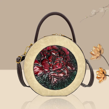 Bolso de diseñador de lujo para mujer, bolso de hombro de estilo chino Retro con relieve 3D de flores, bolso cruzado para gifls, nuevo bolsillo redondo para teléfono