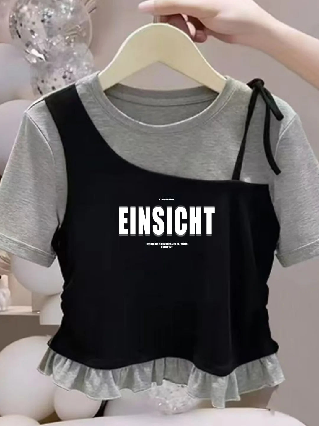 Camiseta de Manga Corta para Niñas, Algodón Puro, Dobladillo con Volantes, Estilo Corto, Verano, Casual, Ropa Infantil, Trans...