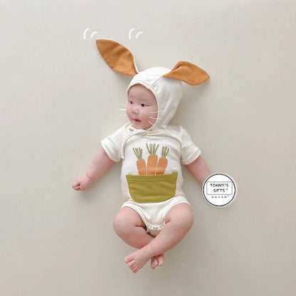 2025 INS ropa infantil para niña moda verano estampado de zanahoria diseño de conejito mameluco para bebé mono de algodón suave 0-24M otoño