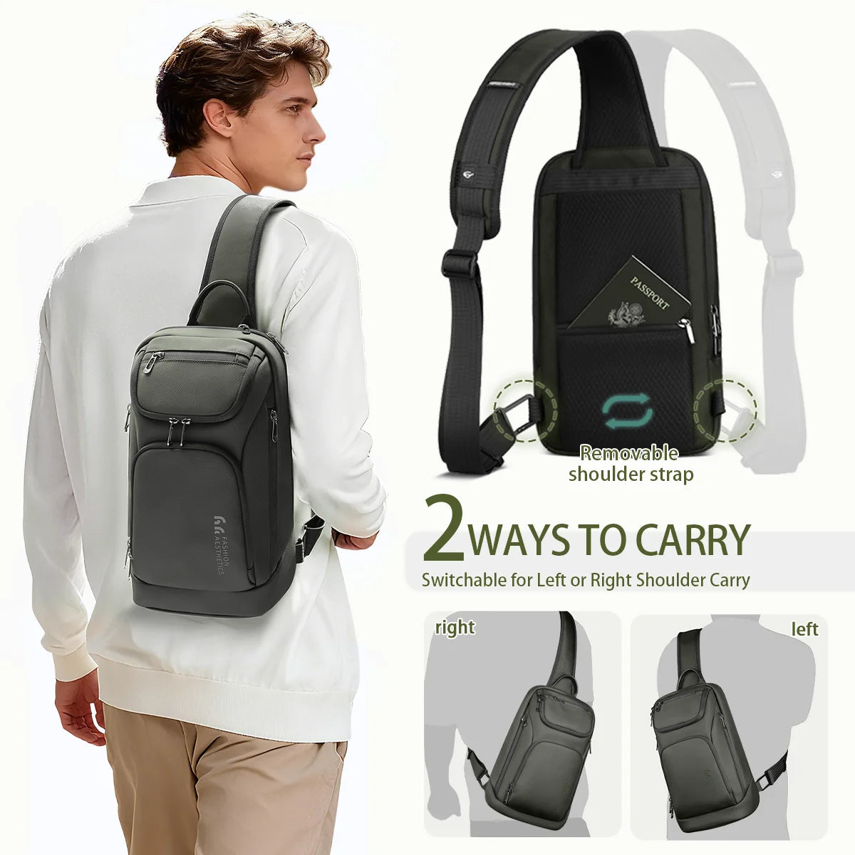 Bolso de hombro multifunción HK para hombre, bolso cruzado impermeable, apto para iPad de 11 pulgadas, bolso bandolera ligero para viajes al aire libre