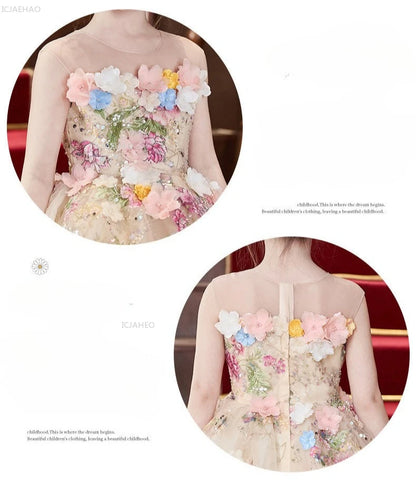 Vestido de fiesta de estilo francés para niñas con flores para el pequeño presentador Piano Recital flor niña boda niños vestido de desfile vestidos