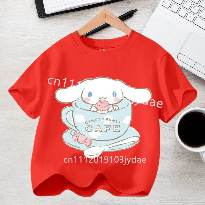 Camiseta de Manga Corta para Niños, Estilo Urbano, Verano 2026, Ropa Casual, Regalo Kawaii, Linda Camiseta de Cinnamoroll para Niña, Camiseta de Algodón con Estampado de Anime
