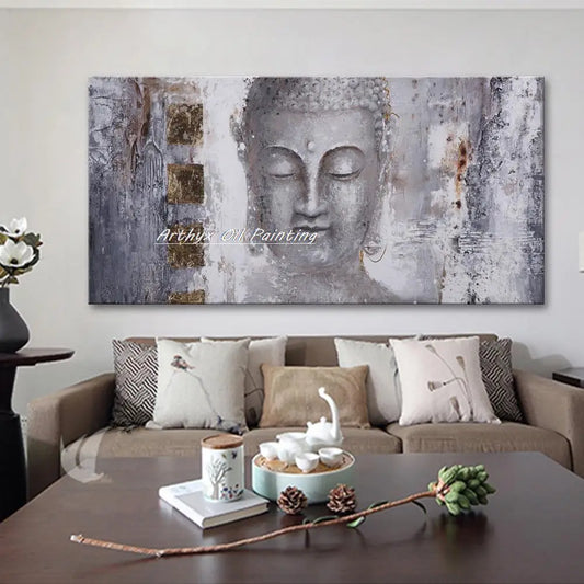 Arthyx, póster de arte decorativo, pinturas al óleo de Buda pintadas a mano sobre lienzo, cuadros de pared abstractos modernos para decoración del hogar y la sala de estar + paquete Switch IN Art completo