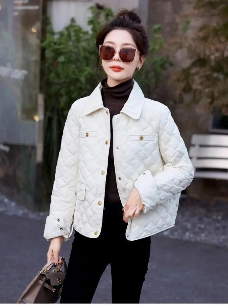 Chaqueta Corta Ligera de Algodón para Mujer, Talla Pequeña, Acolchada, para Invierno, con Cierre de Cremallera, Estilo Moderno