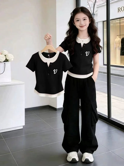 Camiseta de Manga Corta con Cuello Redondo para Niños, Estilo 2026, Corte Ajustado, Informal, Moda Infantil, Mezcla de Algodó...