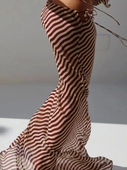 Falda larga holgada a rayas para mujer, elegante y versátil, diseño de cintura media, colección de otoño, falda larga de otro...