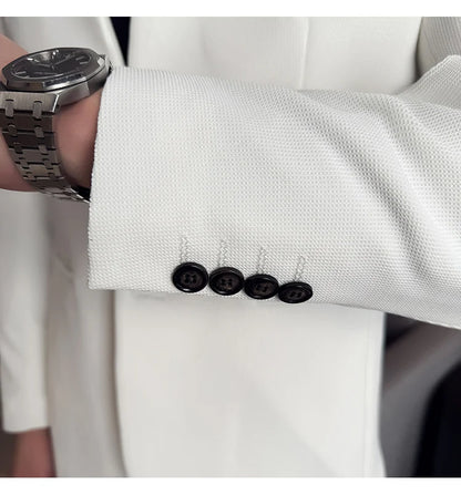 Chaqueta de traje con cuello levantado de alta calidad para hombre, chaquetas de negocios informales, abrigo coreano con gofres para boda, novio, banquete, vestido de fiesta, 2025