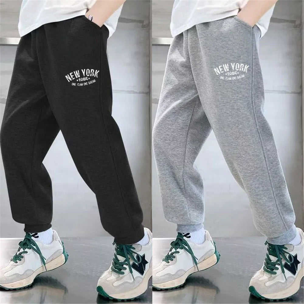 Pantalones Deportivos de Algodón para Niños, con Estampado de Letras de Nueva York Brooklyn, Puños Elásticos, Holgados, para la Escuela, Uso Diario, Color Negro y Gris