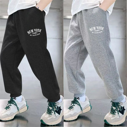Pantalones Deportivos de Algodón para Niños, con Estampado de Letras de Nueva York Brooklyn, Puños Elásticos, Holgados, para la Escuela, Uso Diario, Color Negro y Gris