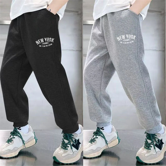 Pantalones Deportivos de Algodón para Niños, con Estampado de Letras de Nueva York Brooklyn, Puños Elásticos, Holgados, para la Escuela, Uso Diario, Color Negro y Gris