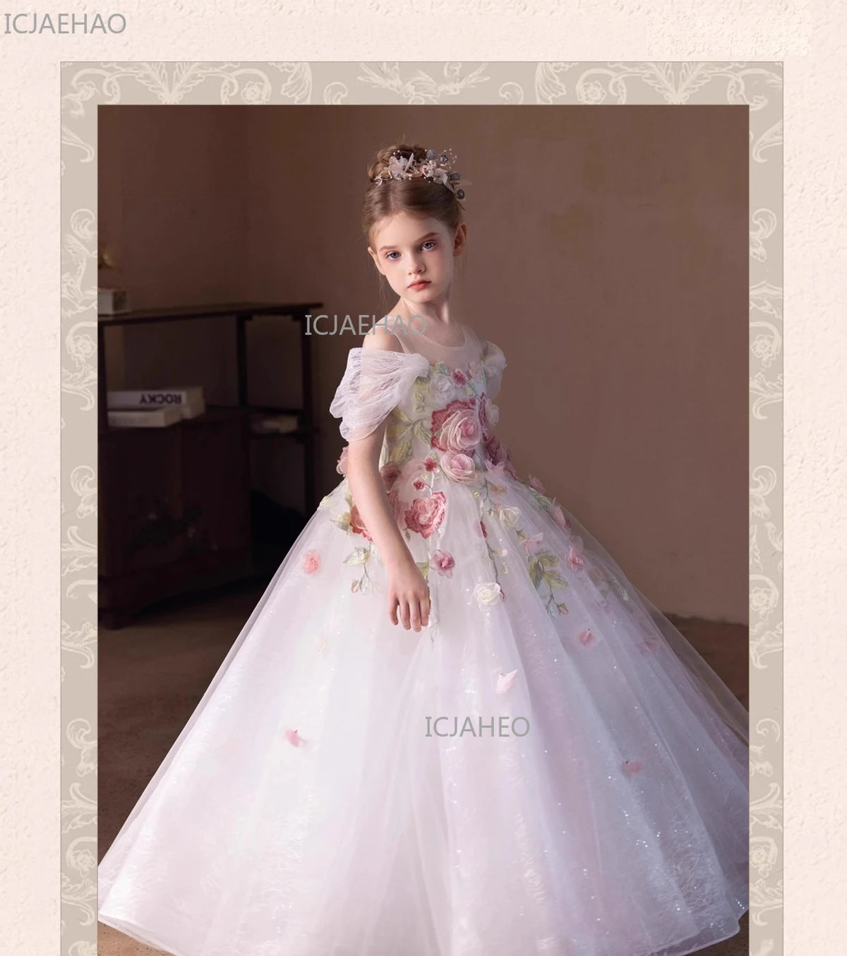 Vestido de Fiesta Blanco para Niña, Modelo 2026, con Flores, para Bodas, Cumpleaños, Eventos, Presentaciones, Piano, Princesa, Celebraciones Formales