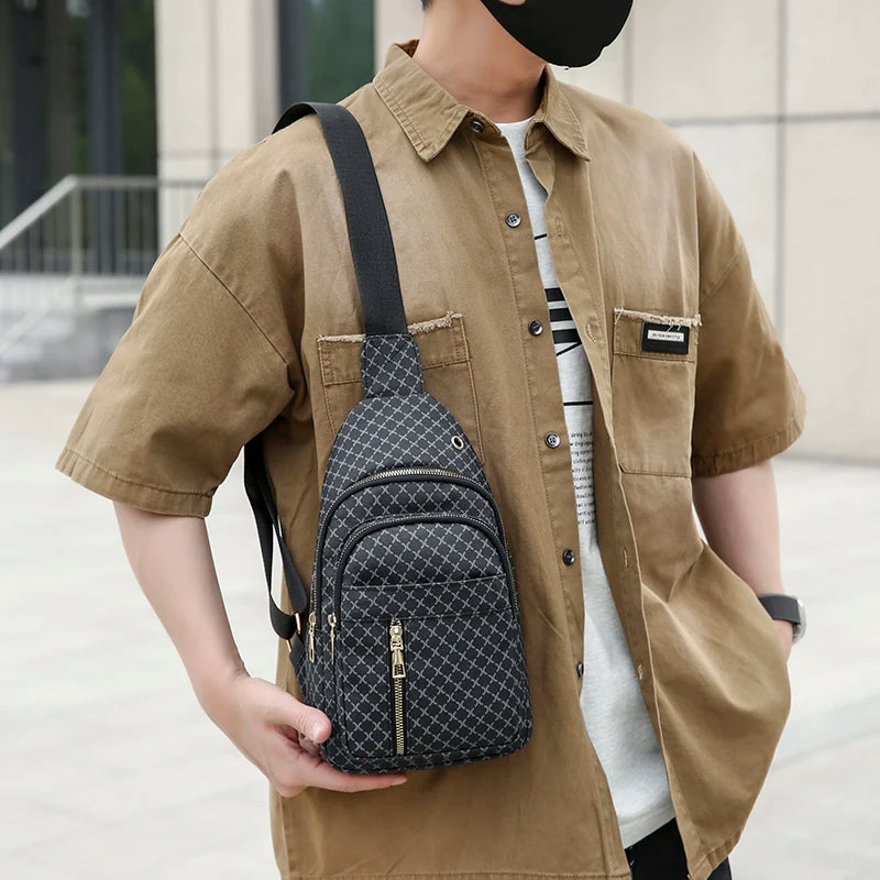 Bolso de pecho de cuero PU ligero con múltiples bolsillos para hombre, bolso cruzado informal Unisex, adecuado para desplazamientos diarios, bolso de hombro