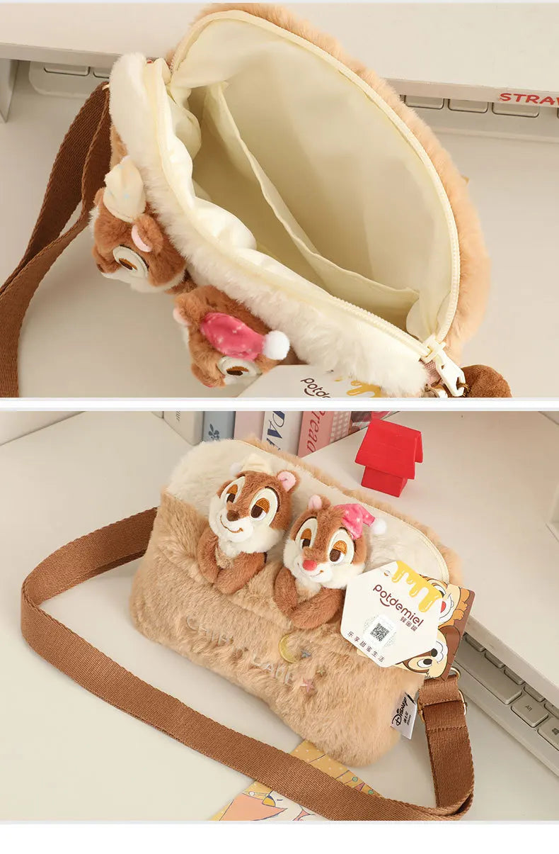 Bolso cruzado de felpa de Disney, Chip & Dale de dibujos animados, bolso informal de gran capacidad para estudiantes, regalos de vacaciones para niñas, desplazamientos