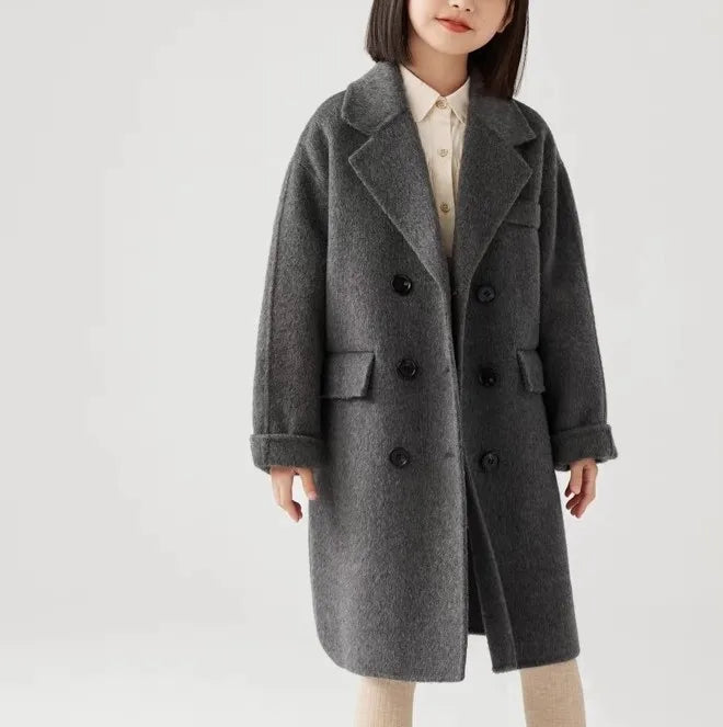 Ropa Infantil Coreana, Abrigo de Lana de Doble Cara para Niños y Niñas, Abrigo Largo de Lana Coreana, Abrigo de Algodón Imitación de Doble Cara