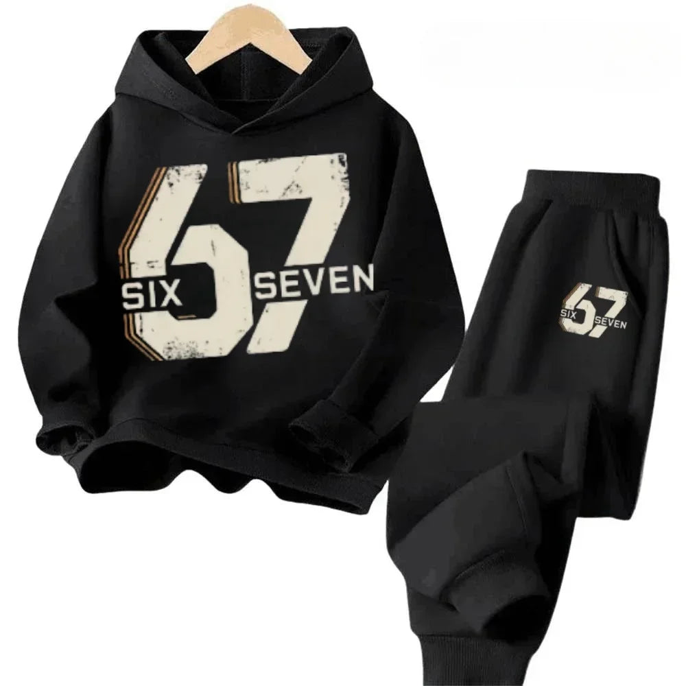 67 conjunto de sudaderas con capucha elegantes para niños de 4 a 13 años, ropa de calle coreana, chándal de bloque, sudadera cómoda a la moda para niños, conjuntos de 2 uds, traje de pantalón