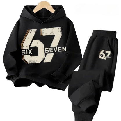 67 conjunto de sudaderas con capucha elegantes para niños de 4 a 13 años, ropa de calle coreana, chándal de bloque, sudadera cómoda a la moda para niños, conjuntos de 2 uds, traje de pantalón