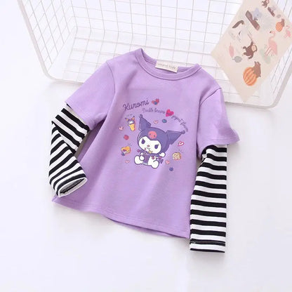 Kuromi My Melody Cinnamoroll camiseta para niños dos piezas Patchwork Y2K sudadera de manga larga Casual niñas niño Tops
