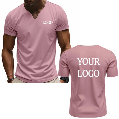 Camiseta con cuello en V con estampado personalizado DIY, camiseta de manga corta a la moda para hombre, top streetwear informal elegante y elegante, uso diario.