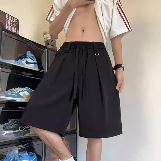 Pantalones Cortos de Verano para Hombre, Casuales, Negros, Holgados, Estilo Urbano, Rectos, de Secado Rápido, para Exteriores, Estilo Y2K, Bermuda