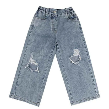 Pantalones Vaqueros Rotos de Moda Urbana 2026 para Niñas, Pantalones de Pierna Ancha de Cintura Alta para Bebés y Niñas Grandes, para Edades de 3 a 17 Años