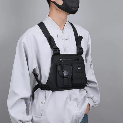 Hip-hop de moda para hombre con múltiples bolsillos bolso de pecho táctico funcional ligero viaje duradero bolso de chaleco deportivo de moda