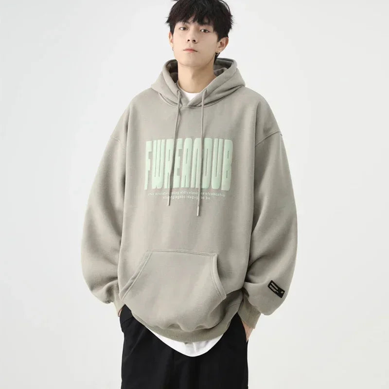 Sudaderas con capucha con estampado de espuma y letras de otoño para hombre, novedad de 2025, sudaderas con capucha Vintage de lana de algodón de gran tamaño, ropa de calle Y2K