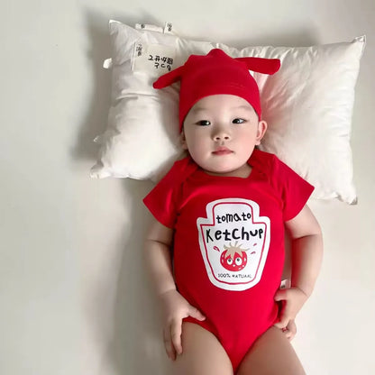 Pelele para recién nacido, mono con sombrero, mono para bebé, Cosplay, gemelos, tomate rojo, Ketchup y disfraz de mostaza amarilla de 0 a 2T