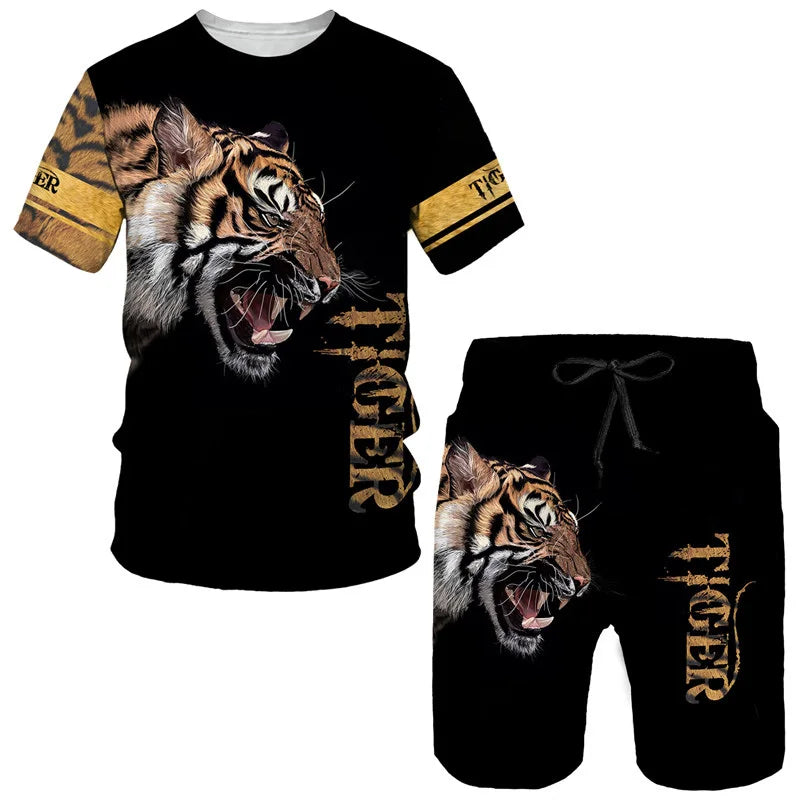Camisetas con estampado 3D de tigre Animal, conjuntos de pantalones cortos, chándales para hombre, camiseta de manga corta de gran tamaño, conjunto de pantalones, trajes para hombre, ropa