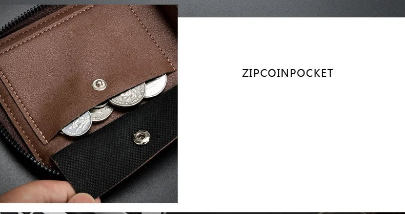 Nueva cartera de moda para hombre, monedero de cuero PU con cremallera, billeteras cortas de estilo Retro para hombre, tarjeteros, almacenamiento de monedas, monedero