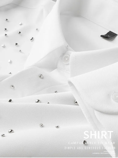 Camisa de Manga Larga Decorada con Pedrería para Hombre, Camisa de Vestir para Banquetes y Fiestas, Camisa Casual de Negocios, Camisa Masculina