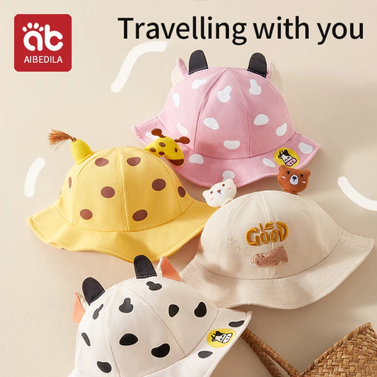 AIBEDILA-Sombrero de pescador de dibujos animados para bebé, gorra de cubo UV para exteriores, Verano