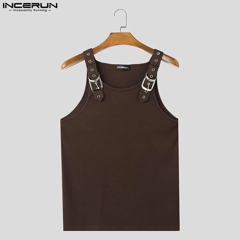 Fashion Men Tank Tops Casual Style Tops INCERUN New Style Men's Mesh Vests Streetwear Solid Color Casual Men Clothing S-5XL