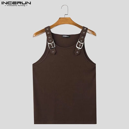 Fashion Men Tank Tops Casual Style Tops INCERUN New Style Men's Mesh Vests Streetwear Solid Color Casual Men Clothing S-5XL